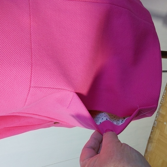 Talbots- Womens Pink Blazer/Suit Jacket  Black & White Polka Dot lining Sz.12 - Picture 8 of 10